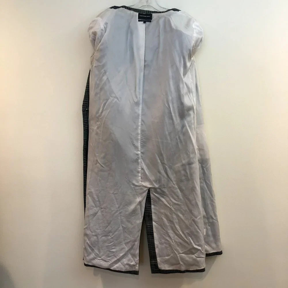 Something Navy Plaid Button Front Long Gray Collared Trench Coat S FLAWED - Picture 8 of 11
